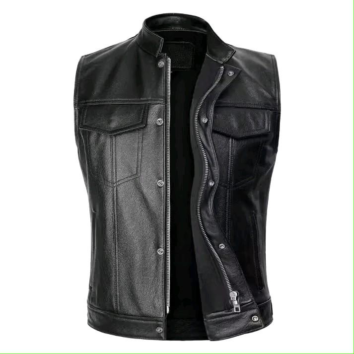 Rompi pria/Rompi motor/Rompi sintetis Pria Kulit Casual Hitam 4