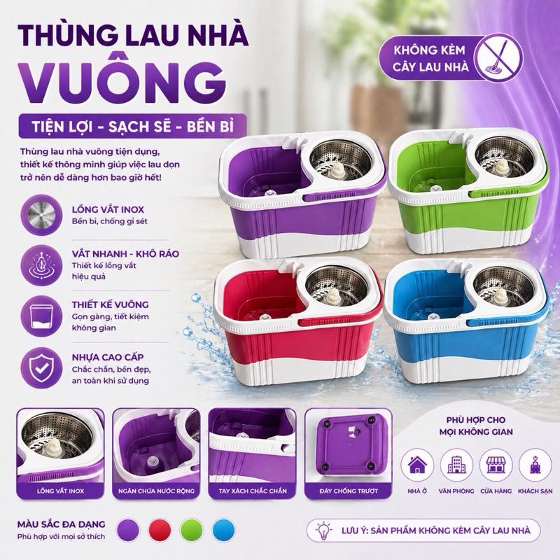 Thùng Lau Nhà Vuông Có Bánh Xe Lồng Inox