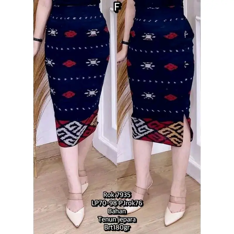 ROK PENDEK SPAN TENUN WANITA ETNICK MOTIF BELAHAN SAMPING 0