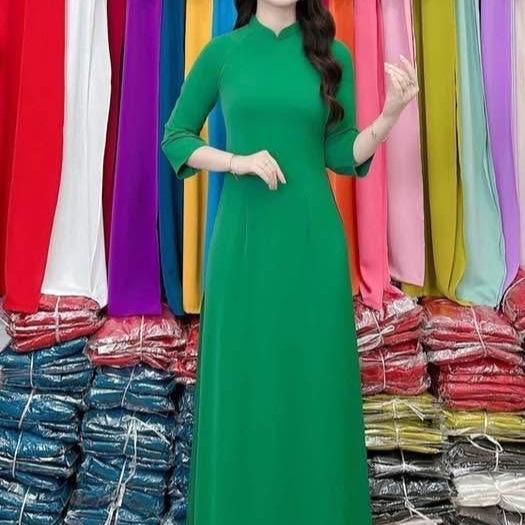 [TAY LỠ - SẴN HÀNG ] Bộ Áo dài trơn 2 tà màu xanh lá chất lụa Mỹ mềm mịn co giãn thoải mái Women Dress - Áo Dài Nhà Anne 7