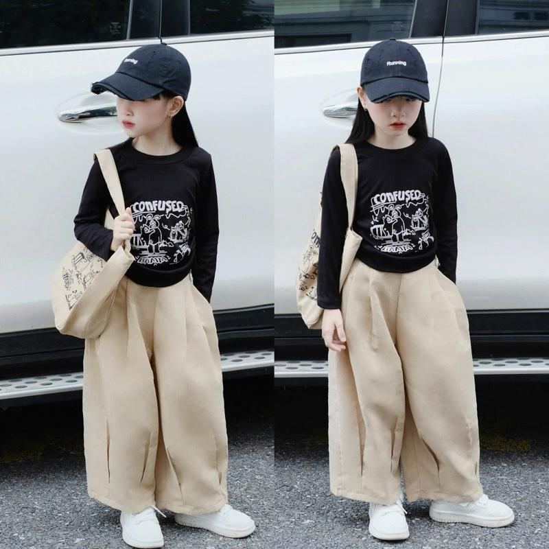 K50- Set bộ áo thun tăm rút sườn Tặng kèm túi kèm quần thô mềm dáng bom bơ dành cho bé gái 10-33kg