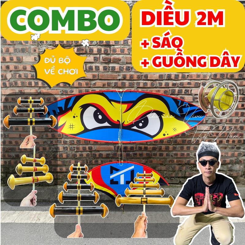 Combo diều sáo 2m hàng thường Diều + Sáo 3 5 quả + Dây đủ bộ - Giảm giá mẫu cũ - Tặng đồ sửa chữa