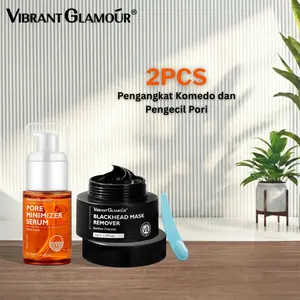 (isi 2pcs) VIBRANT GLAMOUR Paket penghilang komedo dan pengecil pori | Pore Minimizer Serum 30ml dan Masker Blackhead Remover 30gr TERMURAH