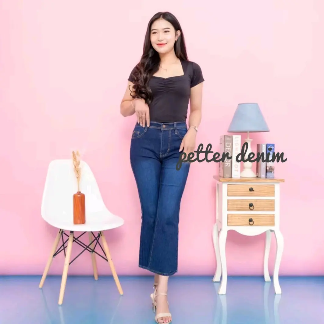 PETTERDENIM Highwaist Cutbray Jeans - Celana Jeans 7/9 Lipat Premium - Celana Jeans Wanita - Celana Cutbray Viral