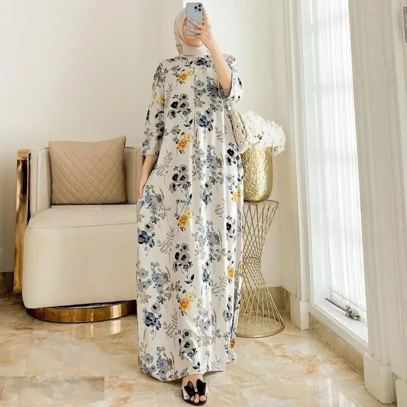 HOMEDRESS FABELLA LONGDRESS SAKU RAYON VISCOS BUSUI LD 120 JUMBO Lebaran Muslim 3