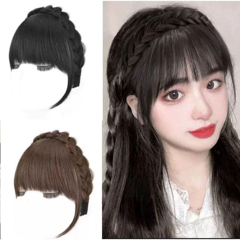 PONI BANDO KEPANG Wig Bando Poni Wanita Clip Headband Poni Palsu Anti Slip dan Nyaman dipakai Wig Poni Rambut Palsu Tulang Ikan 0