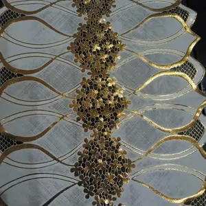 JieLiDa Taplak Meja Tamu Model Flower Cantik Premium Gold & Silver Ukuran 40x84 cm Motif Bunga