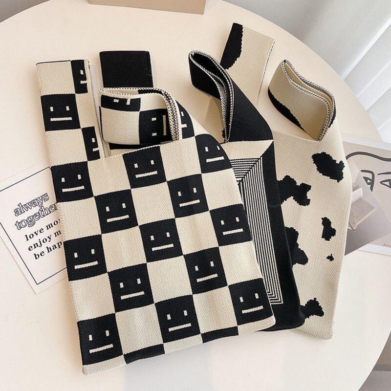 Knit knot bag korea premium Tote bag rajut kekinian motif garis hitam Tas wanita mini fashion Totebag kecil cantik Top handle bag trend Thailand import termurah 7