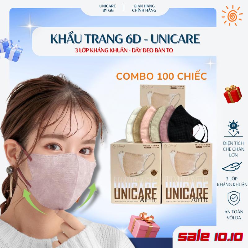 UNICARE LIVE - Combo 100 Khẩu Trang 6D | Mềm Mại Thoáng Khí, 3 Lớp Kháng Khuẩn | Quai To Êm Tai | Phụ Kiện Nam Nữ