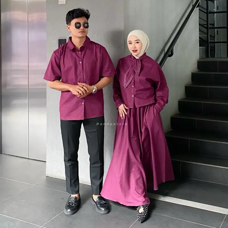 Setelan Rok Wanita - Baju Pasangan Fashion Muslim Linen Trend - Atasan Kemeja Pria Linen - Moira Couple  Casual 0