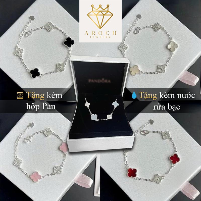  Lắc tay bạc s925 cỏ 4 lá thương hiệu AROCH Jewelry,vòng tay bạc cỏ 4 lá đính đá Zircon 