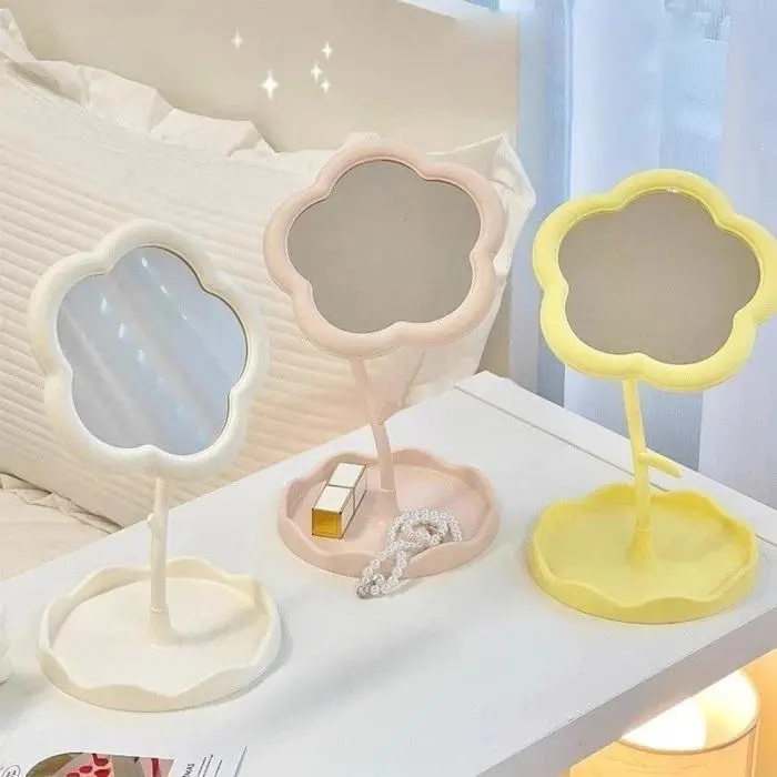 RG CERMIN BUNGA Standing Mirror Makeup Rotating Aesthetic Stand Mirror Flower Kaca Meja Rias Serbaguna
