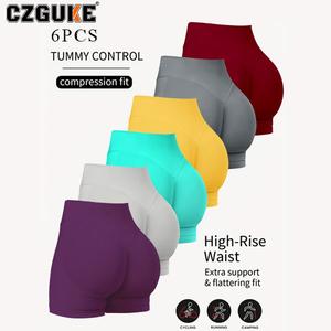 CZGUKE Bermudas de Gimnasio para Mujer, 6 Piezas, Cintura Baja de 4,5 Inch, Mallas Deportivas Sin Costuras, Realzan el Glúteo, Ideal para Ejercicio en Bicicleta y Yoga