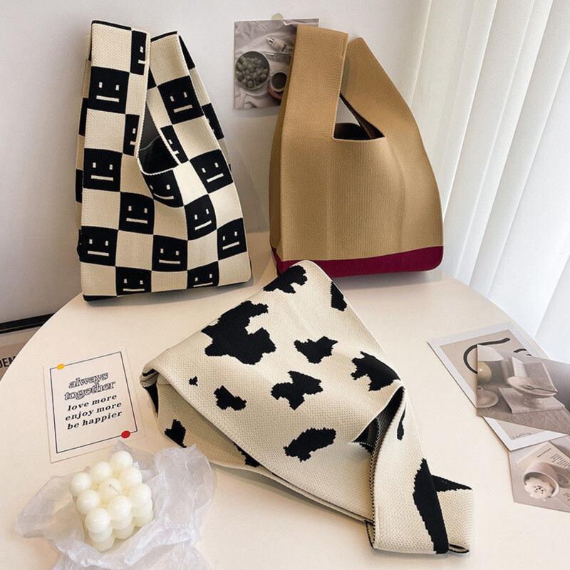 Knit knot bag korea premium Tote bag rajut kekinian motif garis hitam Tas wanita mini fashion Totebag kecil cantik Top handle bag trend Thailand import termurah 5