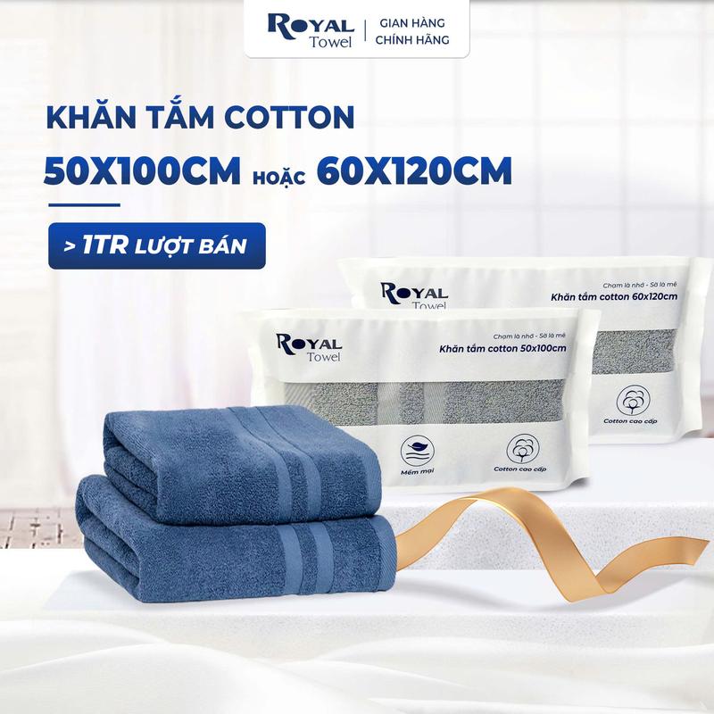 Khăn tắm Royal  với kích thước 50x100cm hoặc 60x120cm dùng cho Spa, Khách sạn, nhà tắm không đổ lông, thấm hút tốt, không phai màu