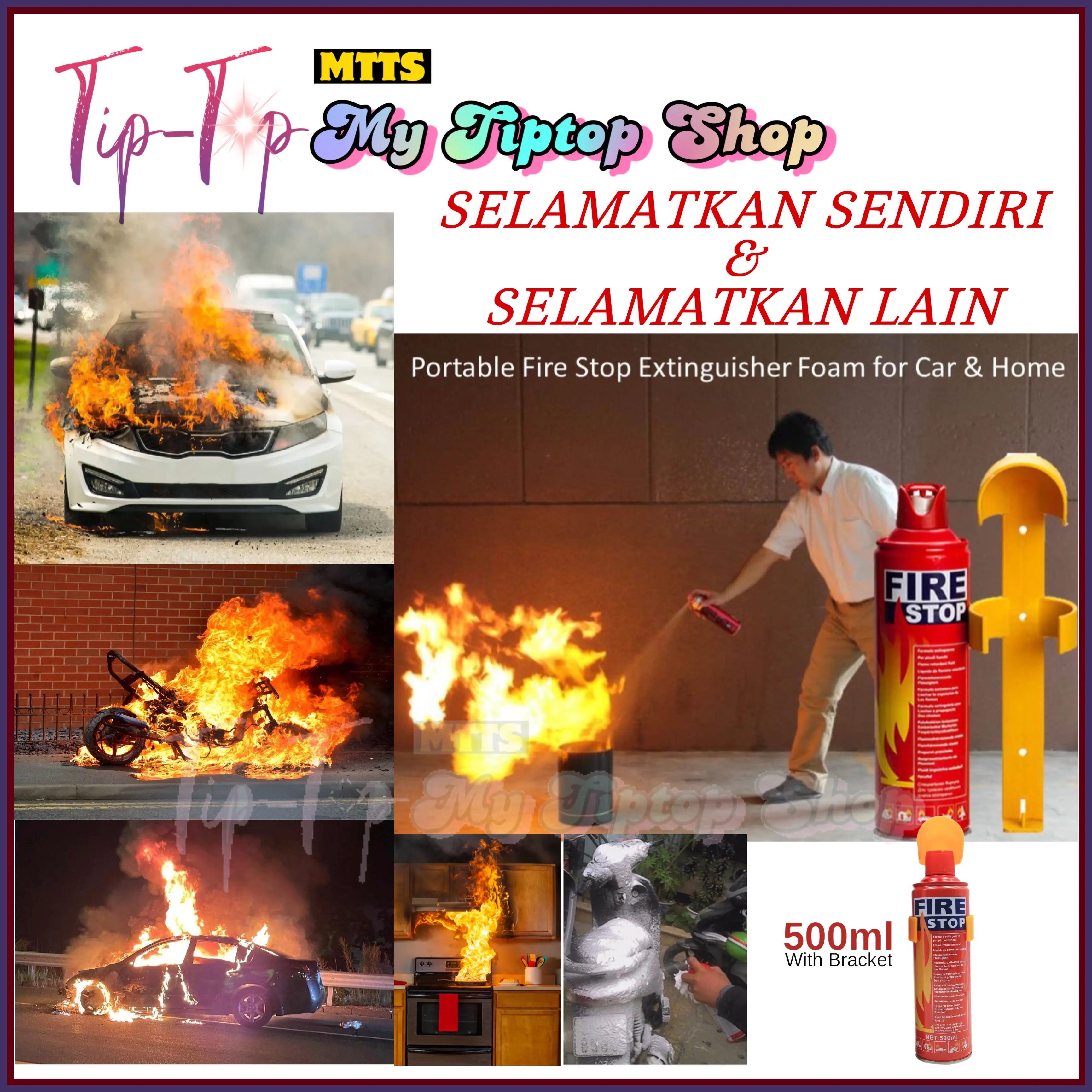 (500ml) Portable Mini Car Fire Stop Foam Spray Fire Extinguisher for Car Home Emergency Portable Spray Fire Kits
