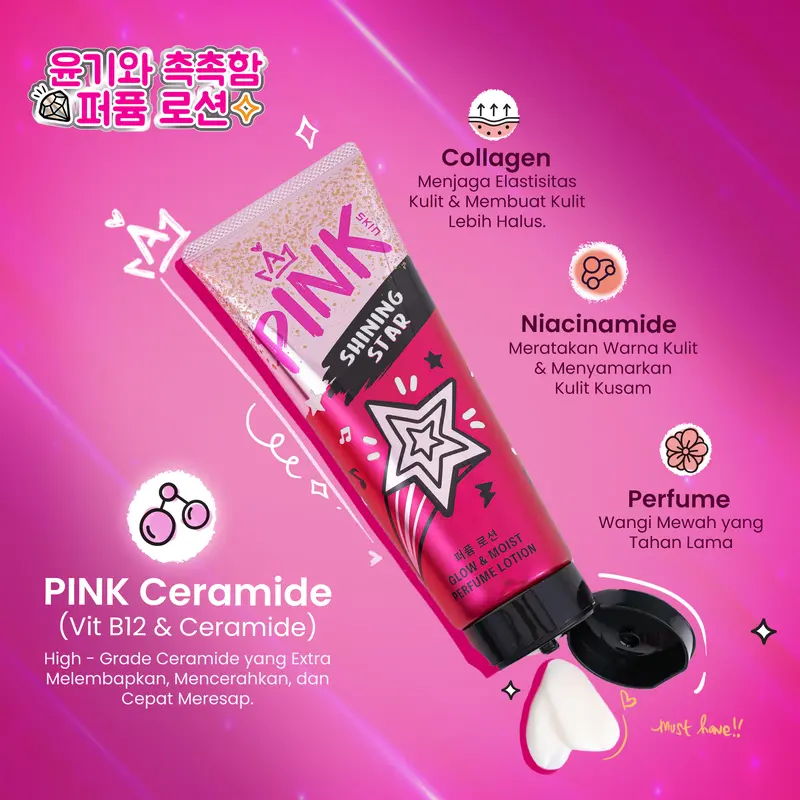 Mix Pink Skin Perfume Lotion Forget Me Not & Shinning Star 180ml isi 2 pcs 4