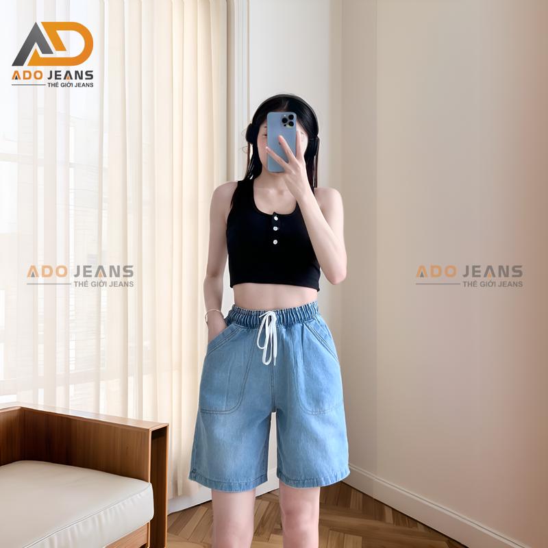 Product Introduction of Quần ngố Jean lưng chun dây thắt, lưng thun co giãn có bigsize  (mã SJ111) Nữ Pants Women 14