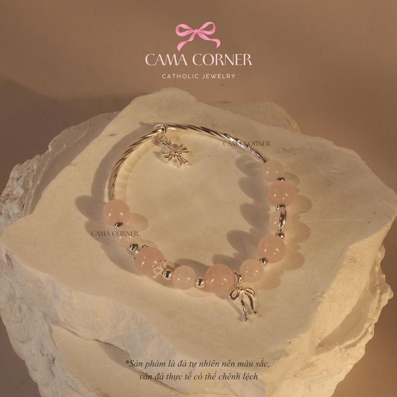 SIGNATURE Vòng Tay Công Giáo Bạc S925 & Đá Rose Quartz – Trang Sức Công Giáo Cama Corner