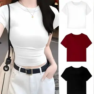 Kaos Crop Top Wanita Lengan Pendek Baju Atasan Crop Top Murah Korean Style Crop Top Wanita Terbaru Polos Basic Tee Oblong Santai Bahan Rib Berkualitas Size M L XL