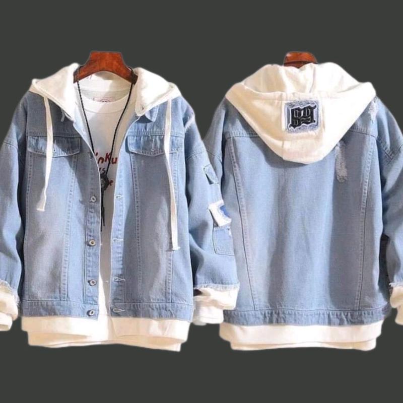   40 85kg+túi trong  Áo khoác Nam Nữ unisex from rộng có nón nỉ phối đẹp size 40-85kg M,L,Xl,XXL Jean Có Túi Jacket Menswear Có Cổ 
