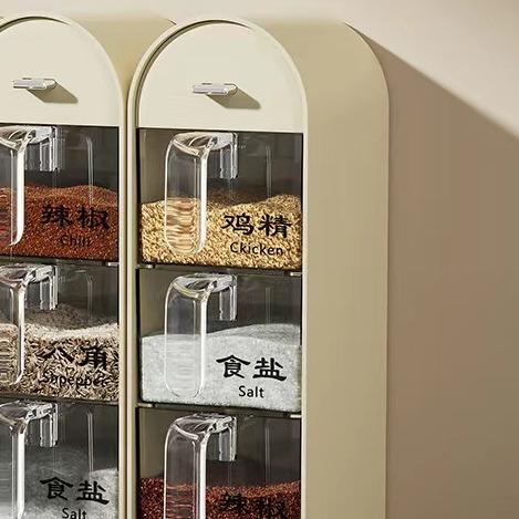 Wall hanging free punch seasoning box Household kitchen shelf Salt and MSG seasoning combination set seasoning bottle storage box Smooth Utensils  Pepper 5