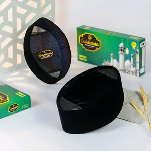 Songkok Hitam Polos AC Kopiah Pria Dewasa Anak Muslim Nyaman Material Berkualitas Anti Air Berventilasi