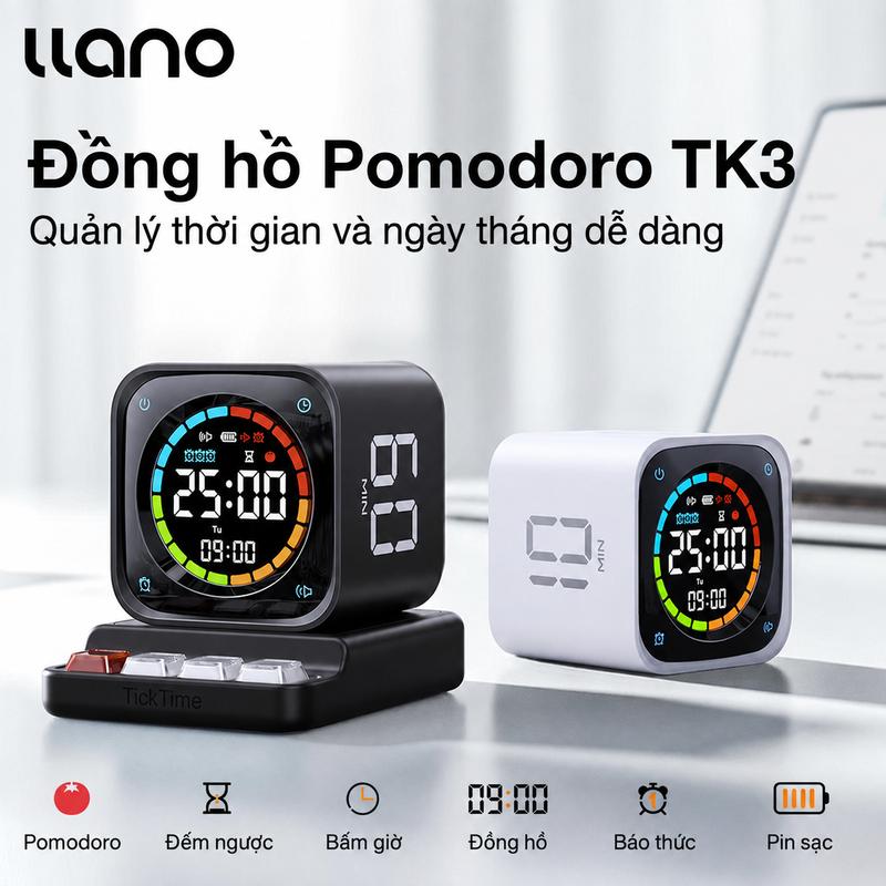 Llano Timer Cube Đa Năng Sạc Lại – Pomodoro, Đếm Ngược, Lật Để Bắt Đầu, Điều Chỉnh Âm Lượng Báo Thức, Màn Hình LED Cho Trẻ Em, Làm Việc, Học Tập, Nhà Bếp (5 10 30 60 Phút)