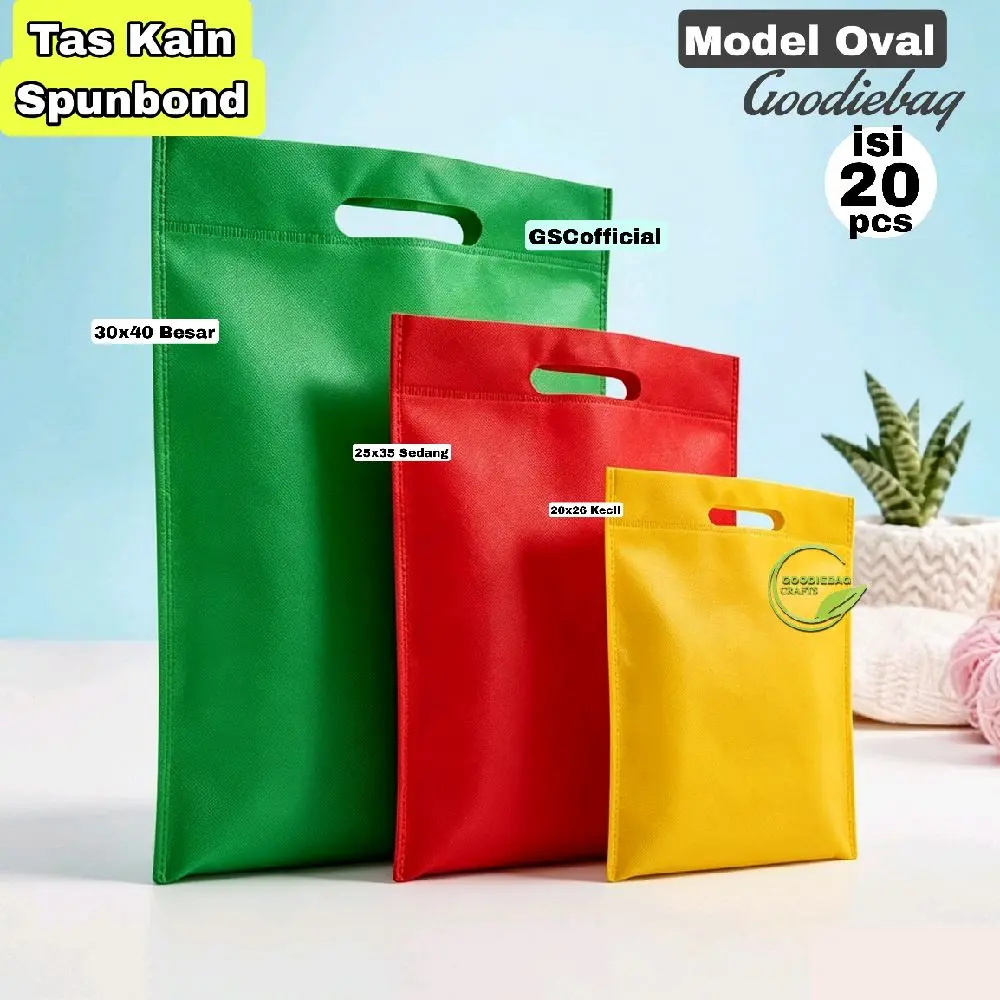 20 Tas Kodian Goodie Bag Tas Kain Spunbond OvaL 20x26 , 25x35 , 30x40 cm Wadah Souvenir, Bingkisan Hajatan, Godibag Olshop, Snack Pesta Ultah / Ulang Tahun  , STEROPOAM, Mika Bento, Thinwall, kue, Box Hp, Parcel, Sembako, Sejadah Oleh oleh Kantong Belanja