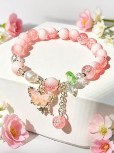 Pulsera de cristal artificial con abalorios coloridos, mariposa y borla, estilo dulce verano 2026; joyería elegante para mujer, exquisita para uso diario y el regalo perfecto para ella.