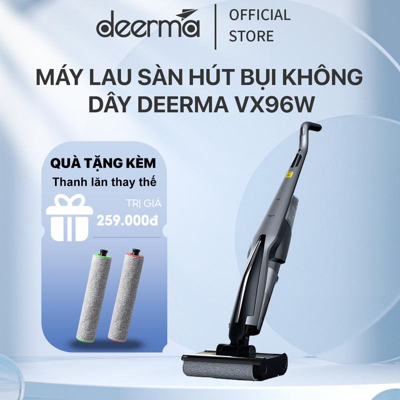 Máy lau sàn hút bụi không dây DEERMA VX96W thiết kế con lăn chổi kép sát cạnh tường, tay cầm hỗ trợ lực đẩy - Bảo hành 12 tháng