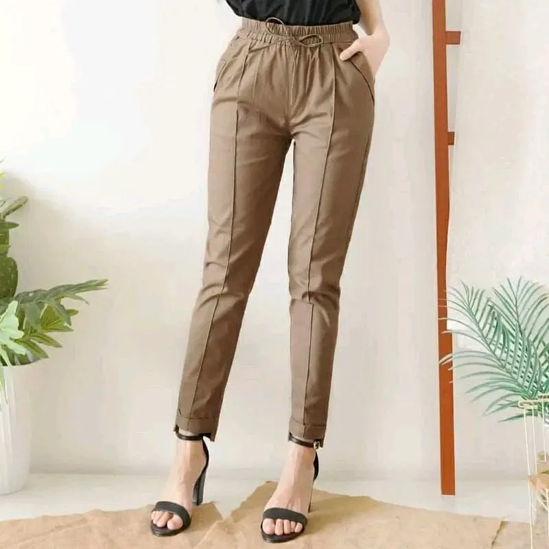 BAGYY PANTS BAHAN AMIRICA DRILL Melar Celana Panjang Wanita Nyaman Stretch 2