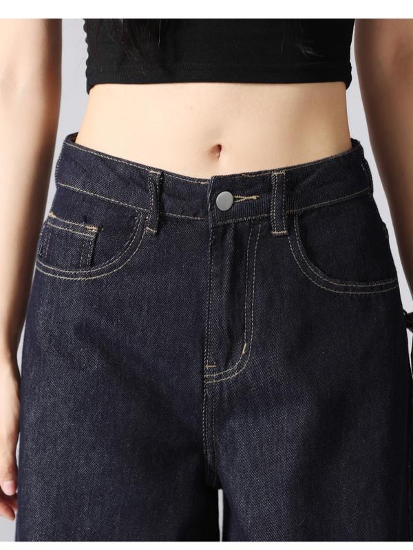 Quần jean dài ống rộng xanh than Hip Hốp cạp cao phong cách unisex 5