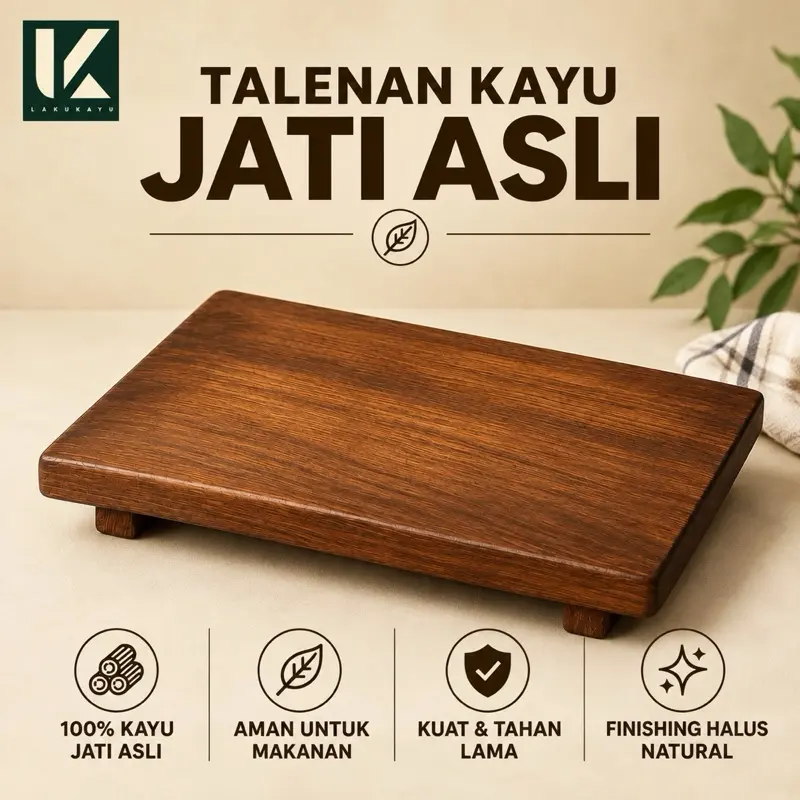 Talenan Kayu Jati Perhutani Asli – Alas Potong Dapur, Papan Saji Kayu Estetik Handmade