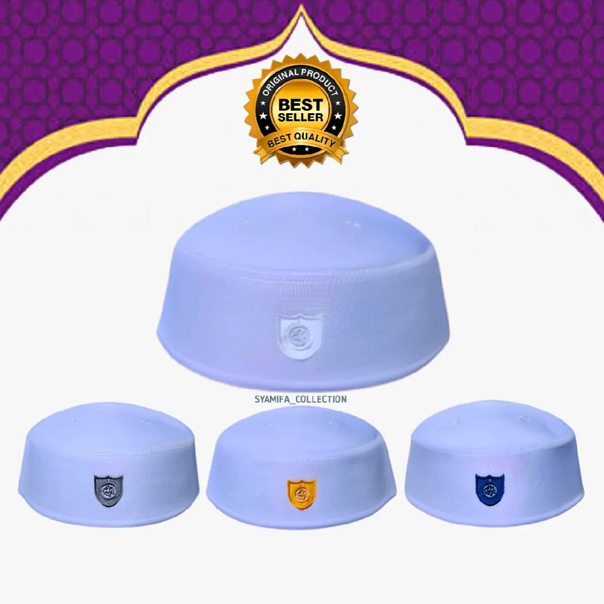 PECI PUTIH MALAYSIA tinggi 7cm SONGKOK PUTIH LOGO MALAYSIA KOPYAH MALAYSIA untuk anak dan dewasa