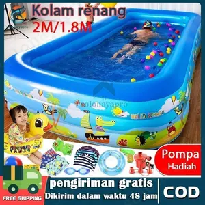 Kolam Renang Anak Ukuran Jumbo Besar+ Pompa Listrik Stermay / kolam renang anak / dewasa bahan karet kotak jumbo besar 2 meter murah termurah terjangkau
