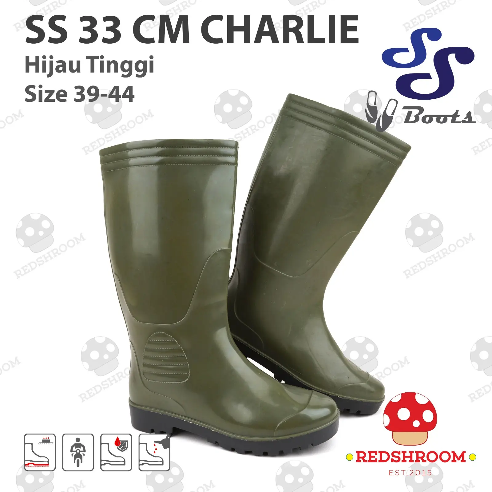 Sepatu Boot Tinggi SS boots Charlie Hijau Boots Karet Lokal Anti Air & Slip Nyaman Ringan Kuat Perkebunan Shoes