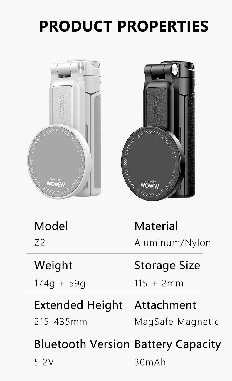 Product Introduction of 3-in-1 Magnetic Phone Grip，Magsafe phoneholder，Wonew Palm-Size Selfie Stick/Tripod，travel selfie portable，with Bluetooth remote， 18