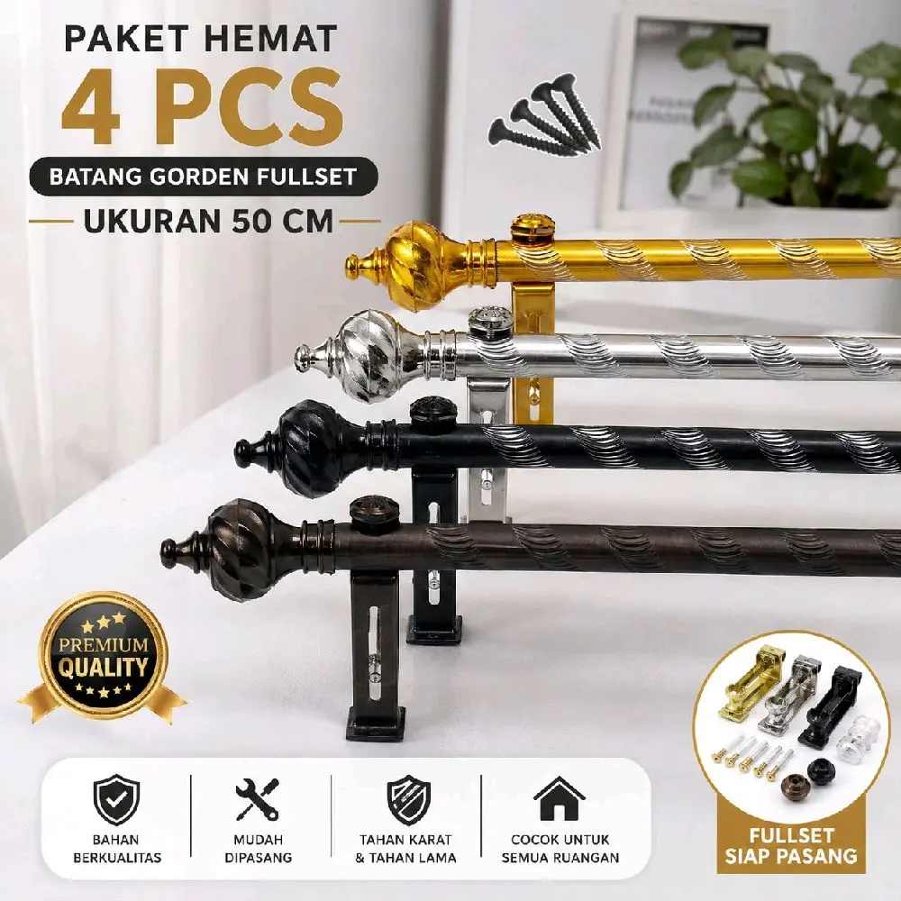Paket 4 Pcs Batang Gorden Fulset Ukuran (( 50, 60, 70, 80, 100 )) CM Free Buble Wrap Kuat Berkualitas