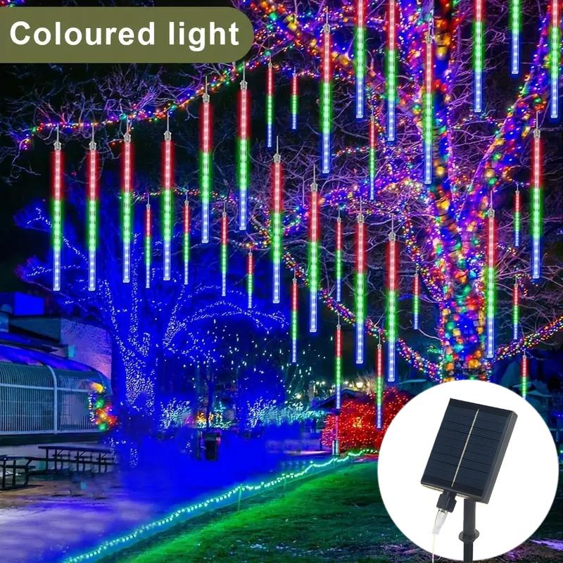 1 Set of 144/288LED Solar Meteor Shower Star Lights Fairy Lights Outdoor Garden Decoration Christmas Tree Decoration Garden Lawn Festival Decoration Halloween Independence Day Decoration Color IPX65