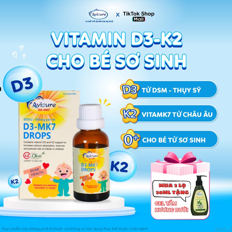 Vitamin D3 K2 cho bé từ sơ sinh dạng MK7 nguyên liệu châu Âu Avisure D3MK7 chính hãng hỗ trợ tăng cường hấp thu canxi