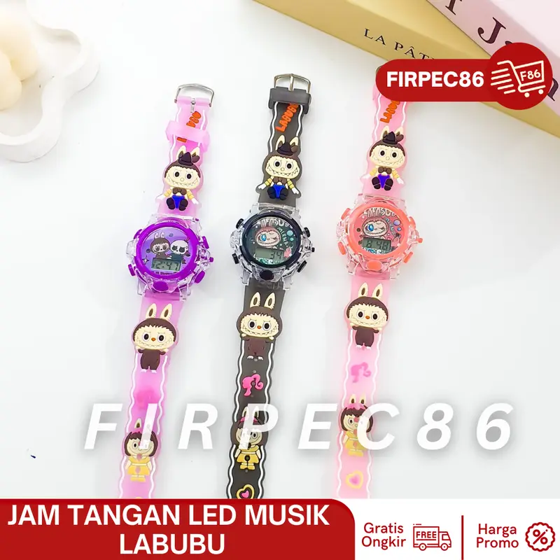Jam tangan anak Labubu musik melodi - Jam Tangan fashion Anak 3D Tali Karet karakter labubu warna warni 1