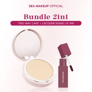 Sea Makeup 2in1 Bundle Two Way Cake+Sea Makeup Lacquer Shake Lip Ink - Paket hemat bedak padat high coverage dengan Lip ink lipstik tahan lama glossy finish