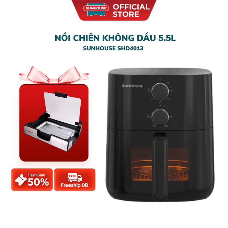 Nồi chiên không dầu 5.5L Sunhouse SHD4013 - Dung tích 5.5L - Tích hợp công nghệ Rapid Air 360 - Núm xoay linh hoạt