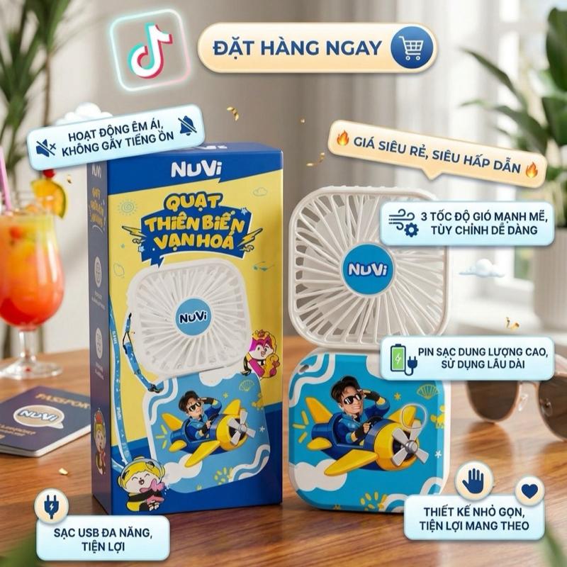 Quạt Thiên Biến Văn Hóa - Sạc USB Đa Năng Tiện Lợi - 3 Tốc Độ Gió Mạnh Mẽ Tùy Chỉnh Dễ Dàng - Pin Sạc Dung Lượng Cao Sử Dụng Lâu