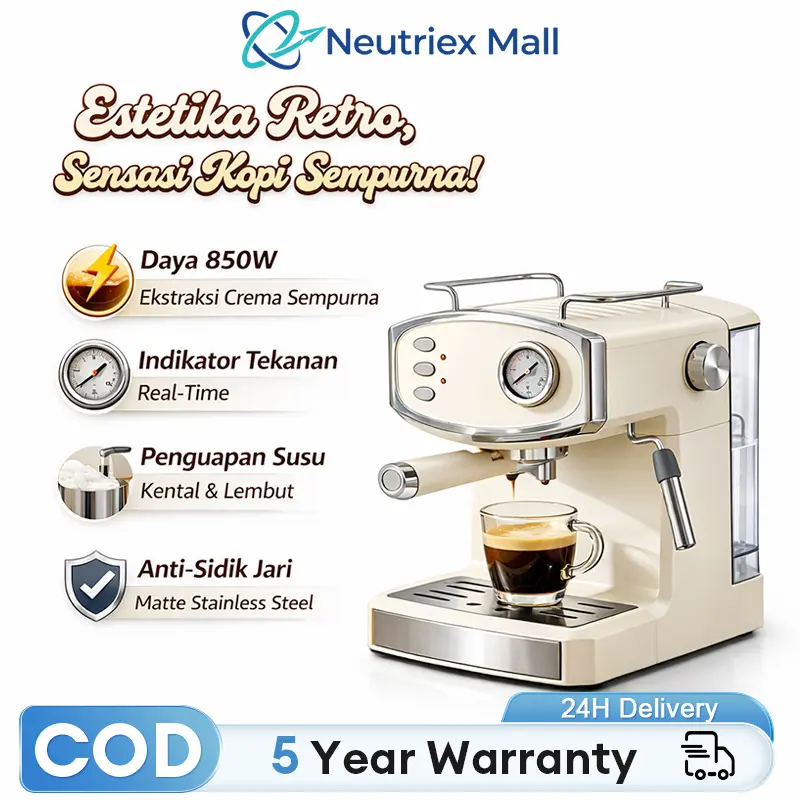 【COD】Tixx Mesin Kopi Bertekanan Tinggi 850W 1600ml Uap tekanan tinggi 20 Bar Uap Kuat Bahan Stainless Steel Kenop Minimalis Bisa Dilepas Bersihkan Mudah grinder kopi coffee maker mesin kopi espresso coffee grinder coffee machine mesin giling kopi