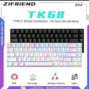 ZIFRIEND Keyboard Mekanik TK68 Tata Letak 68 Desain Ergonomis Sakelar Blue/Red Hot-Swap Keyboard Type C RGB Penuh Dukungan Keyboard Gaming Kantor Win/Mac Semua Tombol Anti-Ghosting Keyboard Komputer