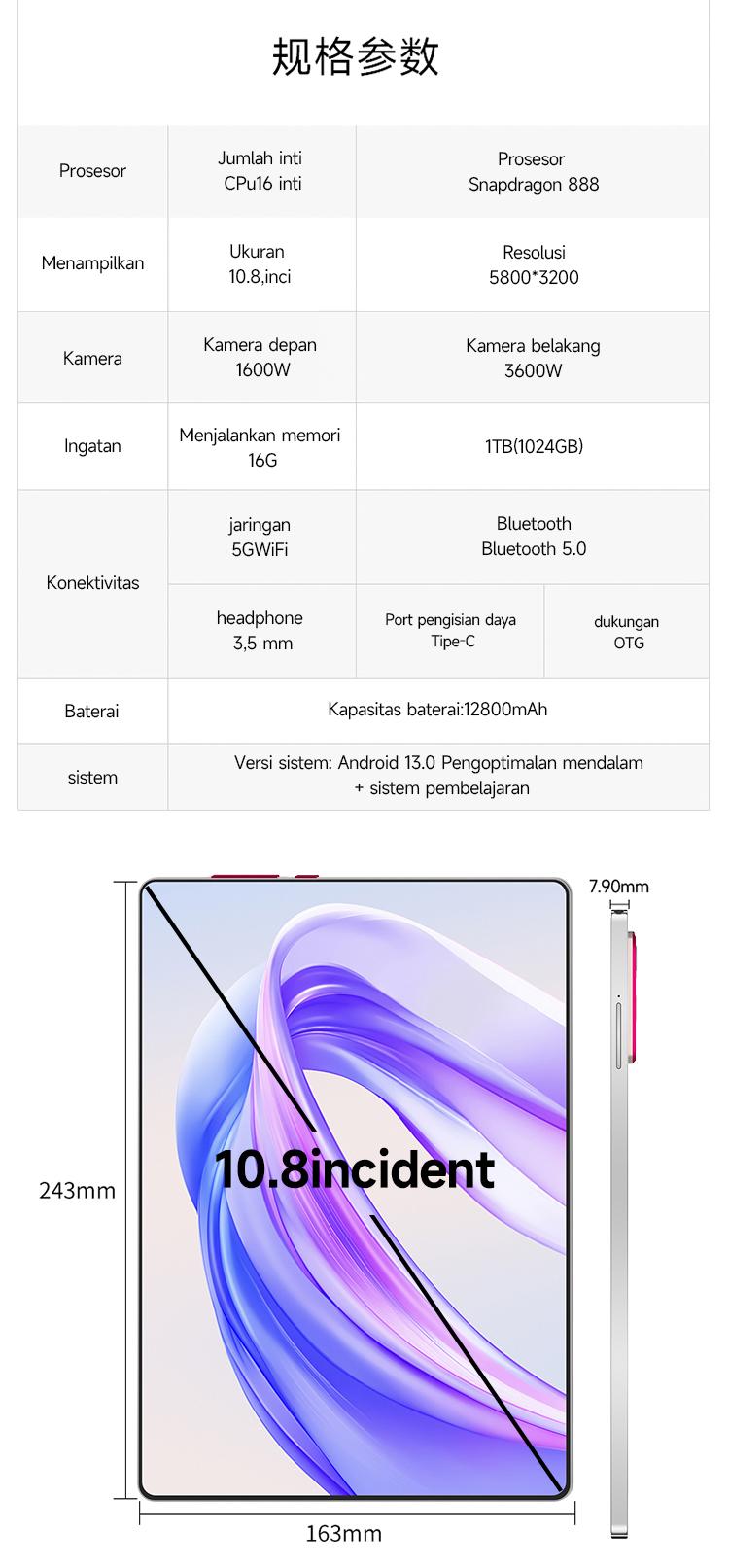 （56） COD Tablet baru 2026 5G 10,8 inci 16GB + 1TB terjangkau untuk kantor, belajar, Tablet Pro 120HZ, pengalaman kinerja yang layak dimiliki, PC tablet, tablet gaming, tablet kantor, tablet panggilan, dukungan pembayaran di tempat, Android13. Murah