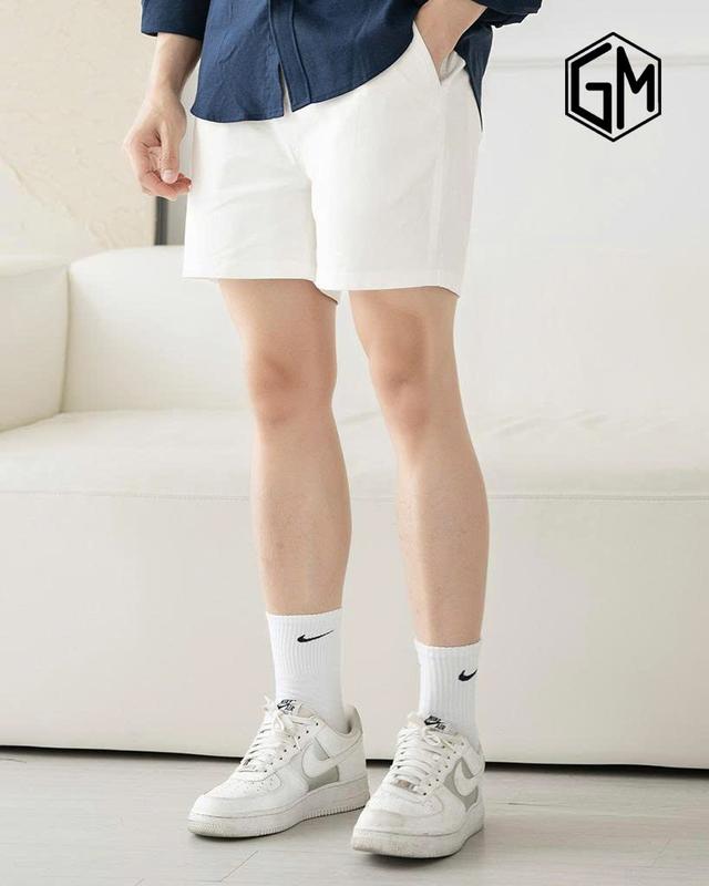 quần shorts kaki nam basic cotton cạp chun dáng cộc trên gối