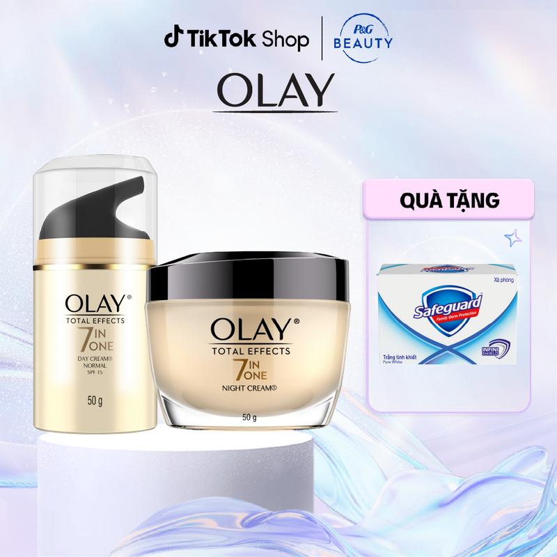 Kem Dưỡng Ẩm Ngày & Đêm Phục Hồi & Làm Chậm 7 Dấu Hiệu Lão OLAY TOTAL EFFECTS 50G X2 Tặng Safeguard Trắng 115g